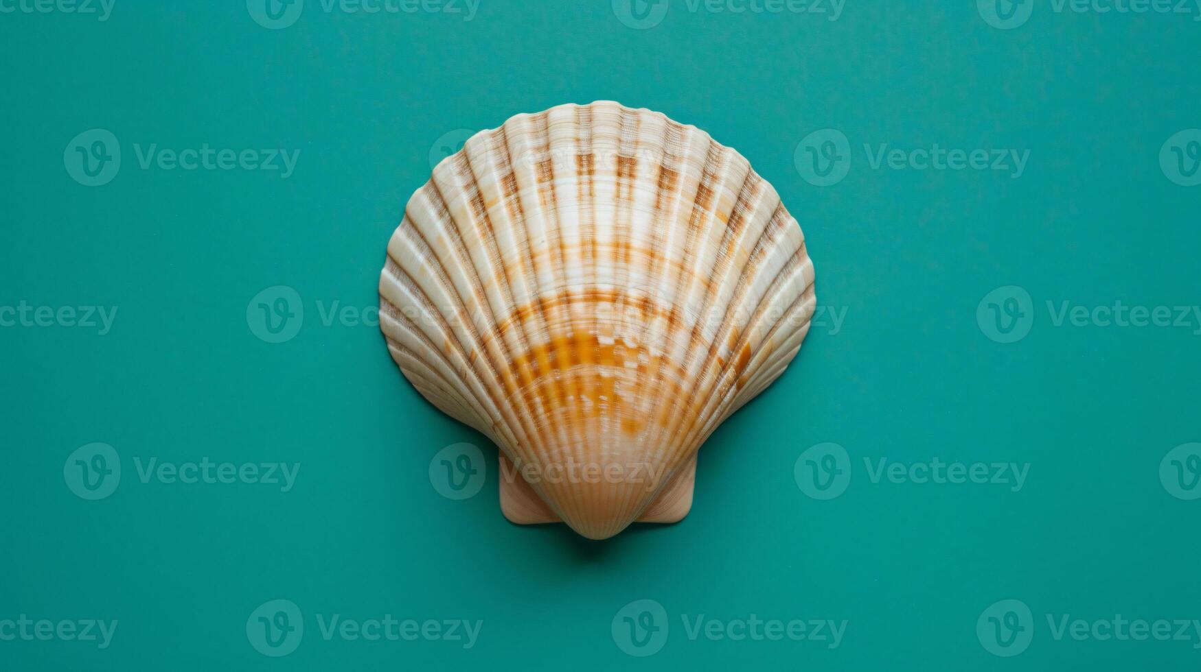 A single seashell, delicately placed against a colored background, captures the essence of the ocean photo