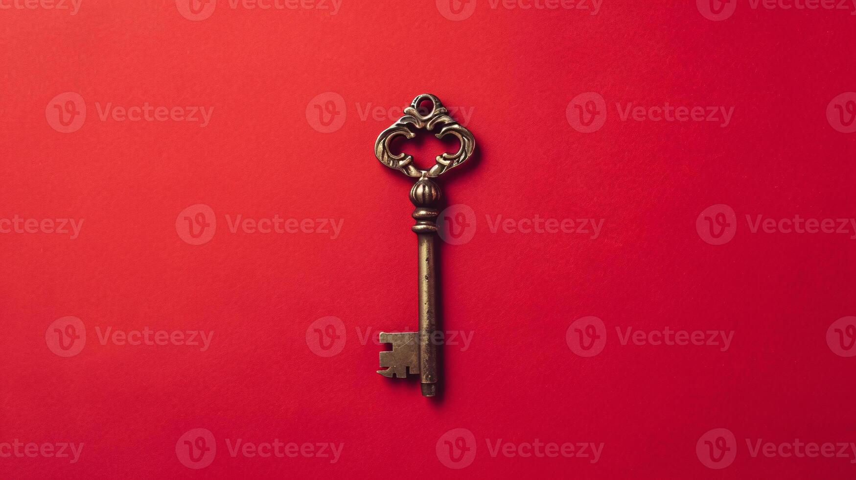 A solitary antique key, placed on a clear surface, becomes a symbol of mystery and possibilities photo