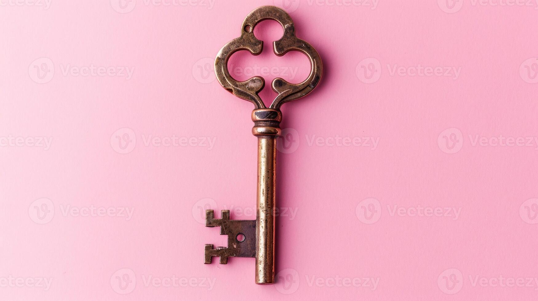 A solitary antique key, placed on a clear surface, becomes a symbol of mystery and possibilities photo