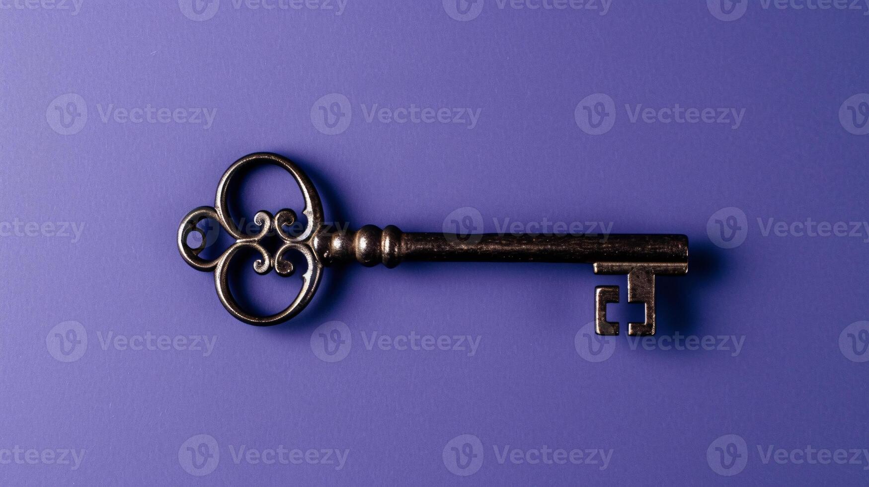 A solitary antique key, placed on a clear surface, becomes a symbol of mystery and possibilities photo