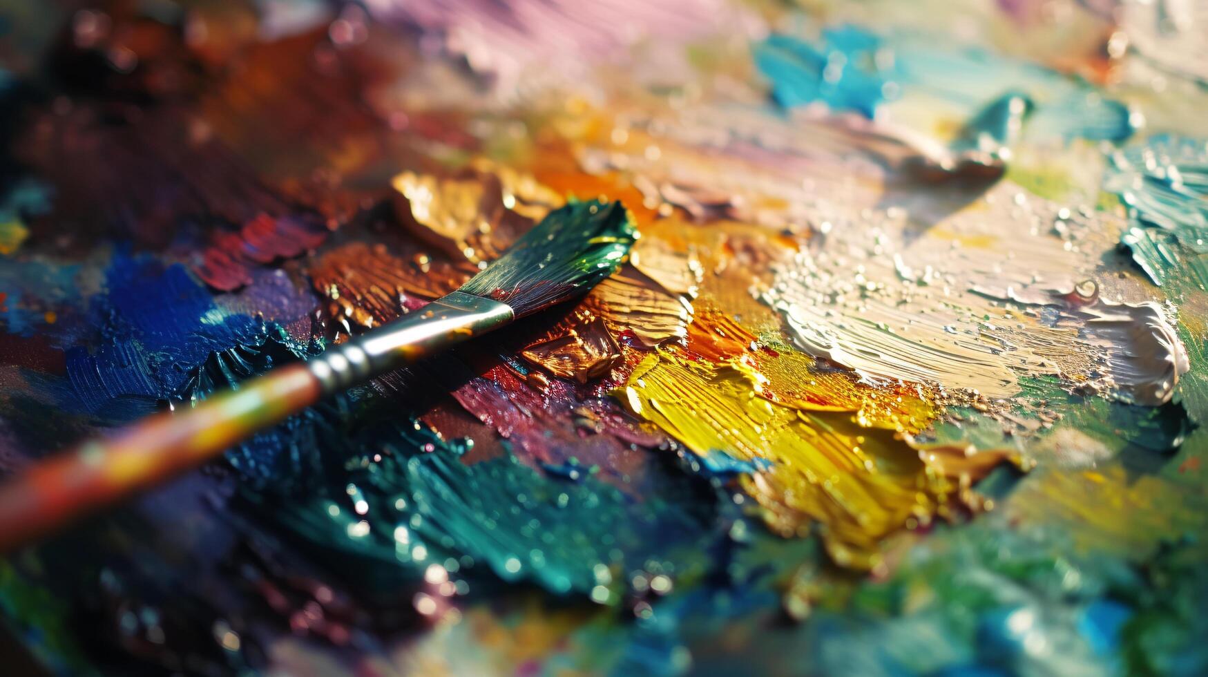 the tactile allure of an artist's palette, adorned with an array of vibrant paints photo