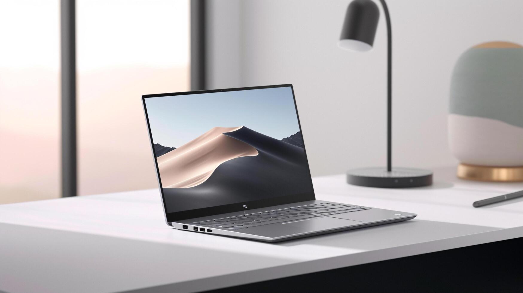 the world of minimalism with a modern laptop, radiating productivity photo