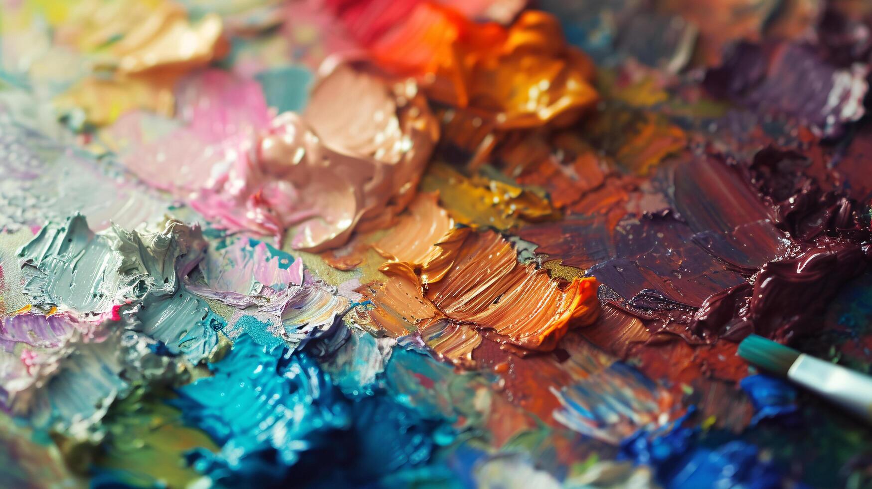 the tactile allure of an artist's palette, adorned with an array of vibrant paints photo