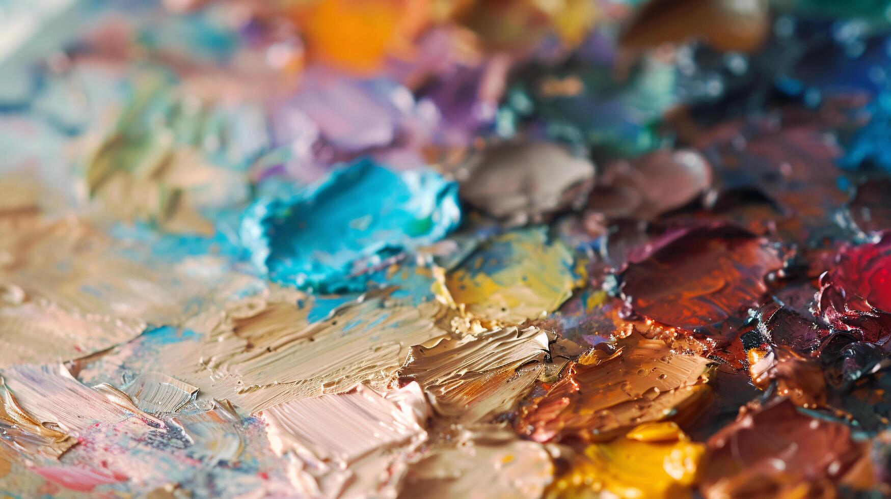 the tactile allure of an artist's palette, adorned with an array of vibrant paints photo