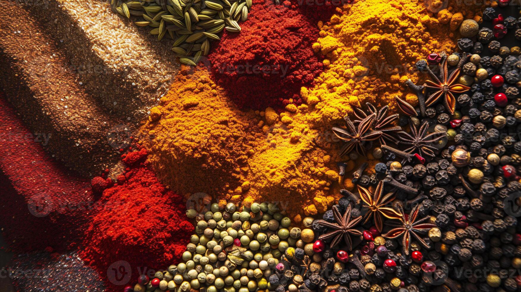 an assortment of whole spices, arranged in harmonious chaos photo