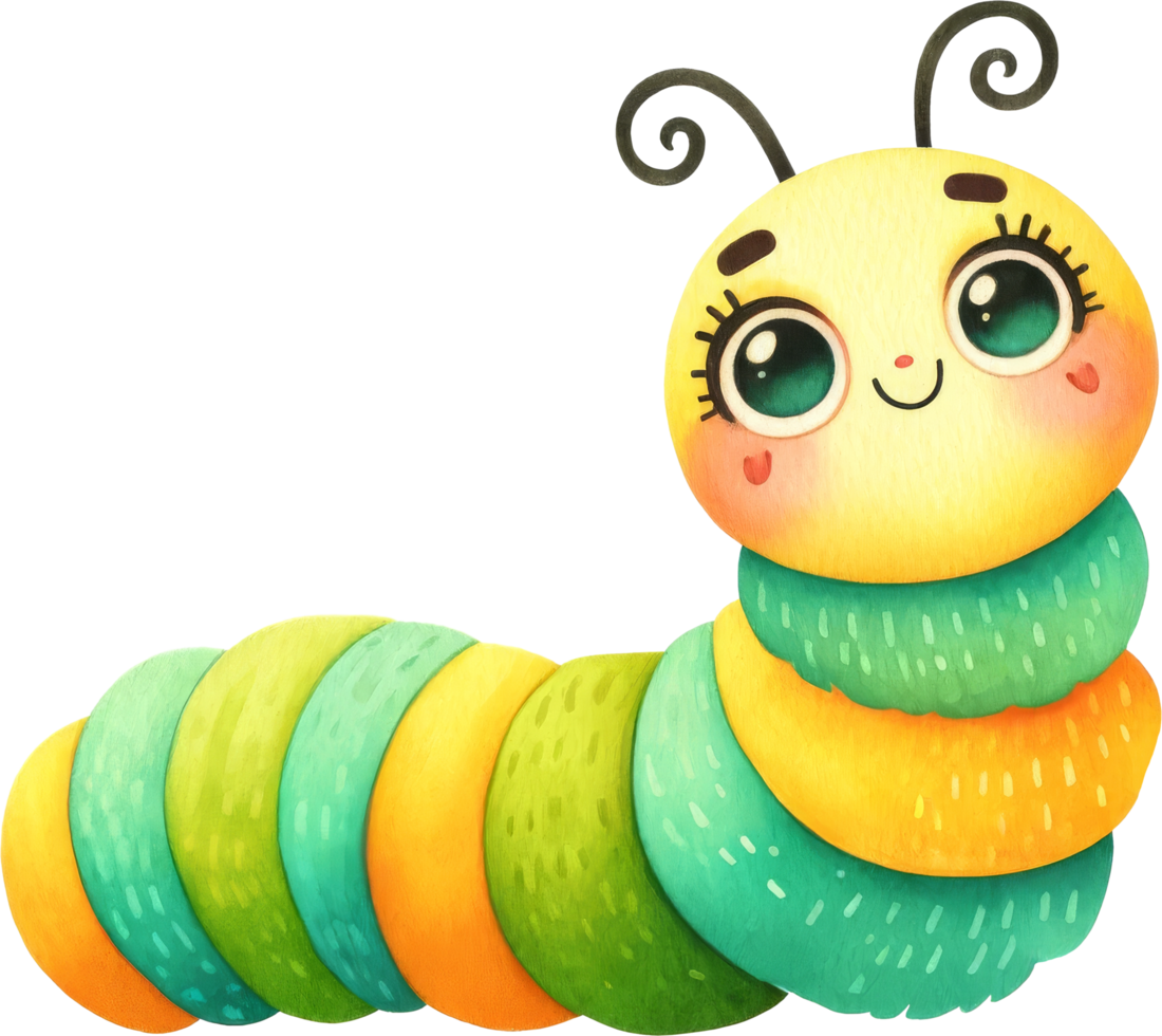 Cute Colorful Caterpillar Cartoon Illustration png