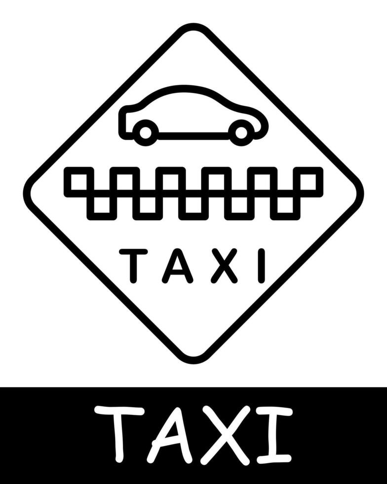 Taxi sign icon. Banner, text, squares, simple geometric shapes, silhouette, simplicity, convenience and efficiency in transportation. Concept of easy access to transportation services. vector