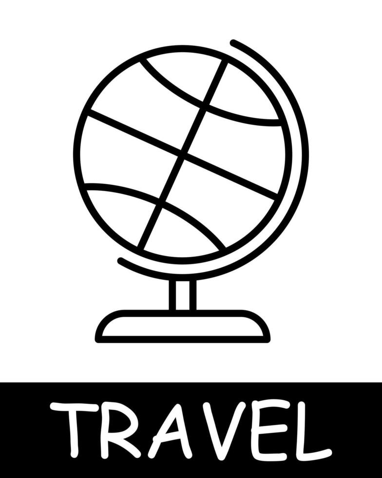 Globe icon. Dummy earth, imitation, model, travel, enjoy moments of peace and quiet, tranquility and solitude, hobby, recreation. Tourism and wandering concept. vector