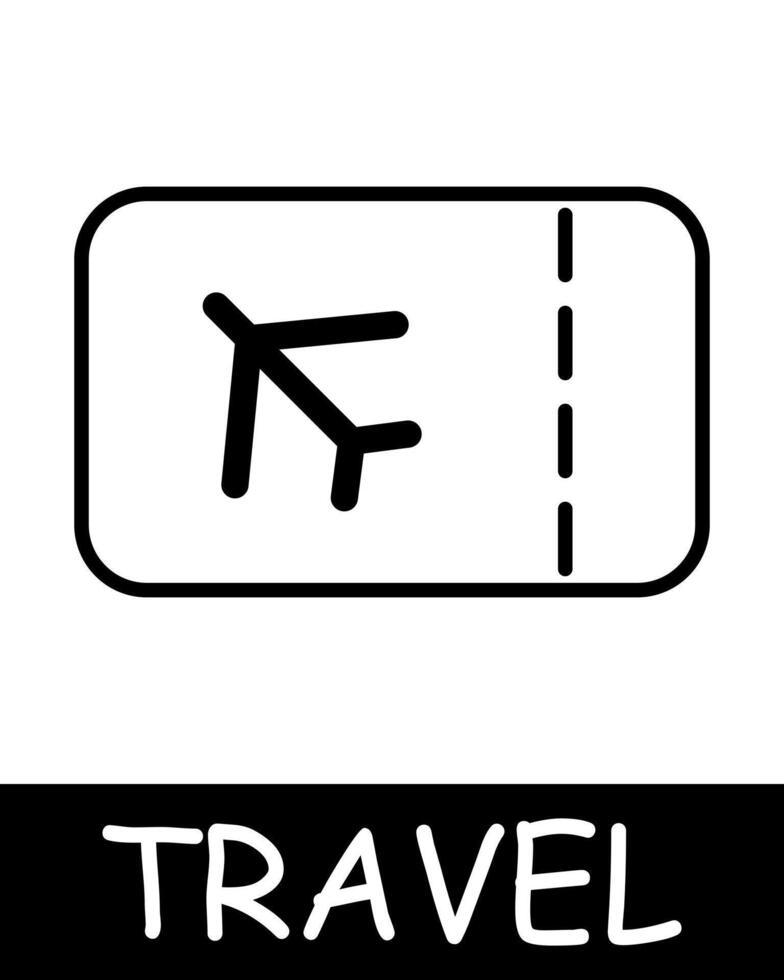 Ticket icon. Airplane, travel, flight to another country, enjoy moments of peace and quiet, tranquility and solitude, hobby, recreation. Tourism and wandering concept. vector