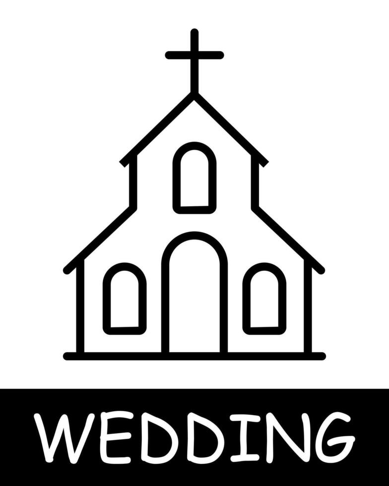 Church icon. Beauty, fate, cross, building, wedding, windows, scale, fun, silhouette, simplicity, solemnity and celebration. The concept of marriage, a fateful decision. vector
