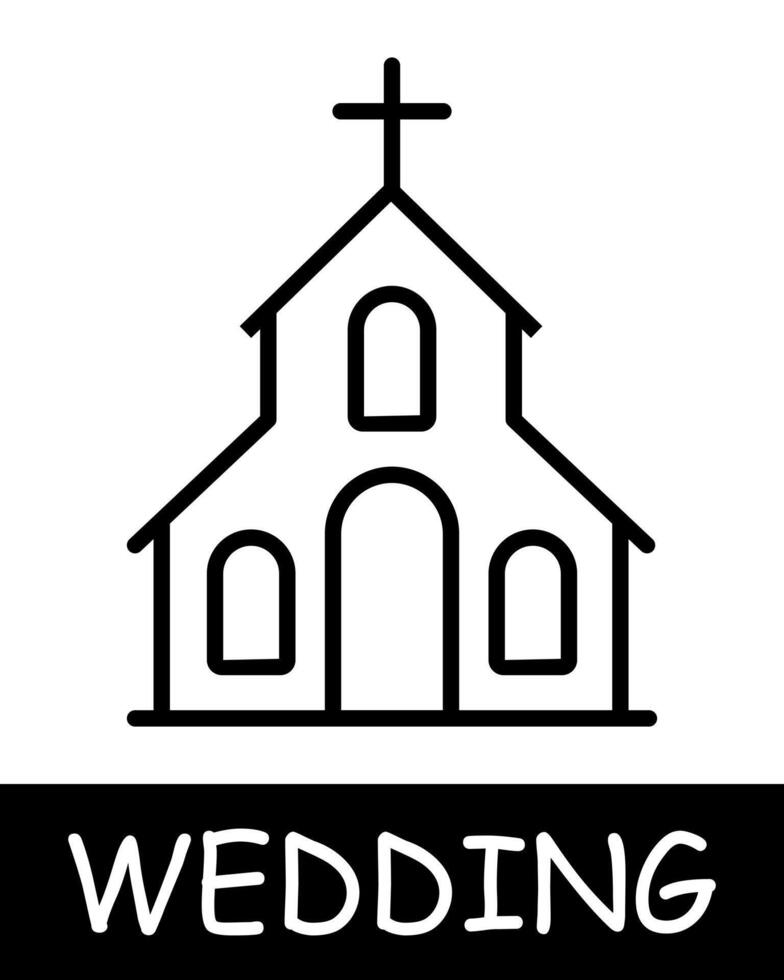 Iglesia icono. belleza, destino, cruz, edificio, boda, ventanas, escala, divertido, silueta, sencillez, solemnidad y celebracion. el concepto de casamiento, un fatídico decisión. vector