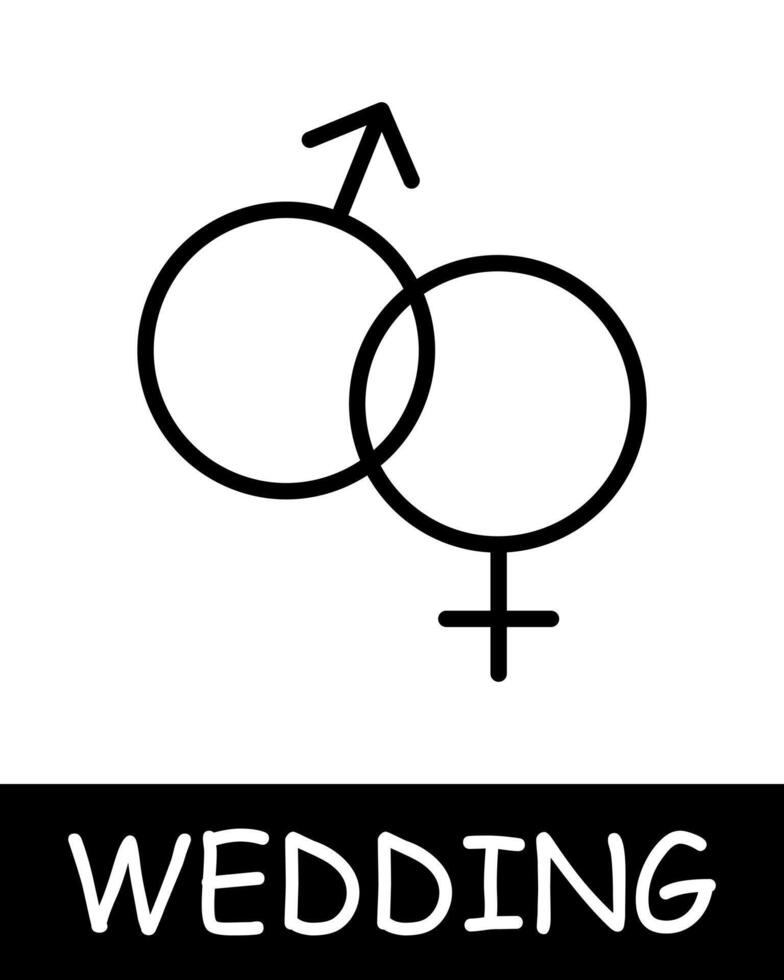 Male and female gender icon. Beauty, fate, relationships, cohabitation, heart, love, fun, silhouette, simplicity, solemnity and celebration. The concept of marriage, a fateful decision. vector