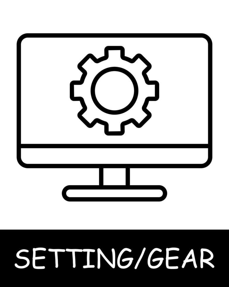 Computer, gear icon.Modern technology, monitor, services, tuning, offer users the ability to customize their experience on the platform. Assistance in adjustments and optimization. vector