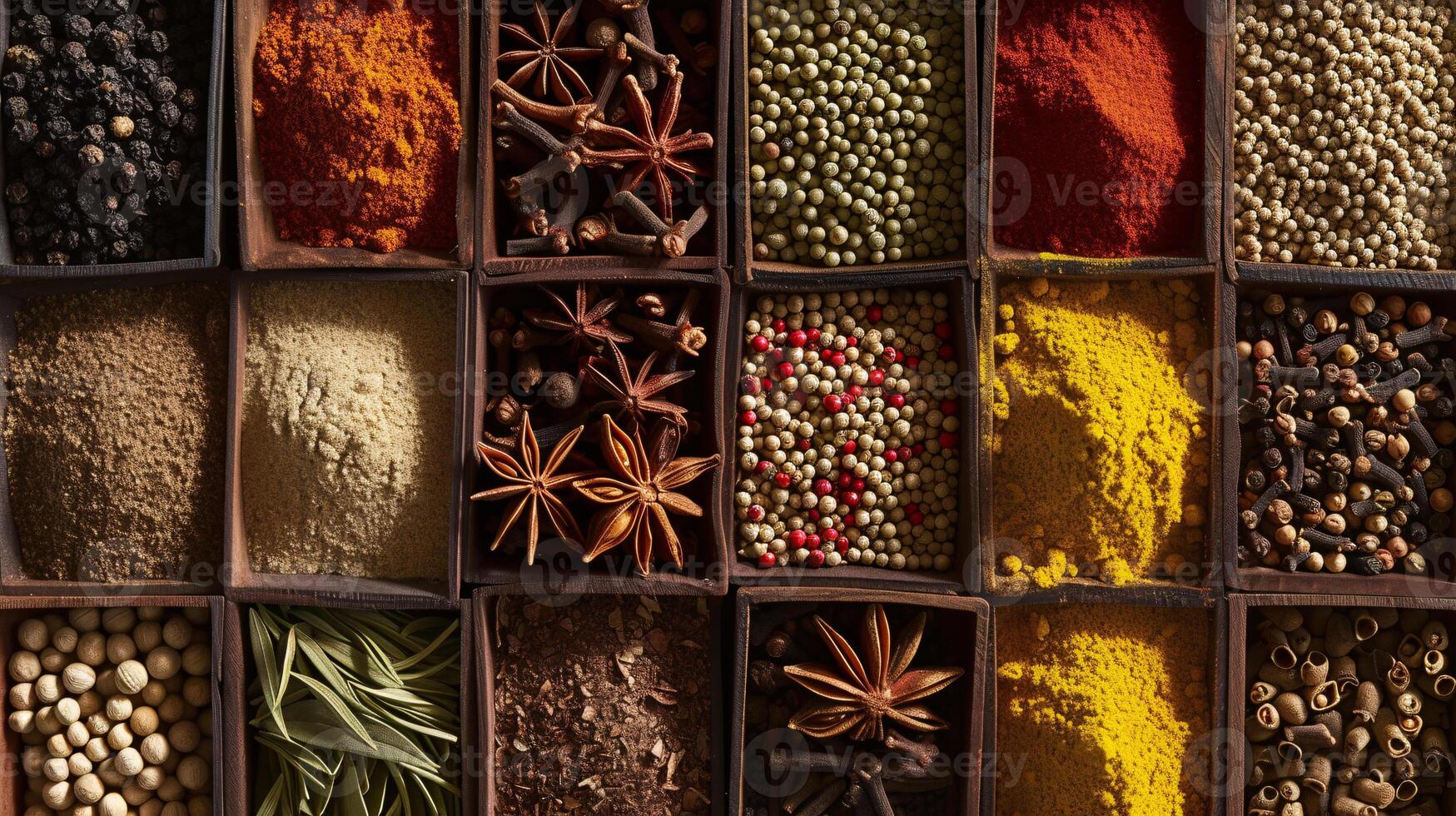 an assortment of whole spices, arranged in harmonious chaos photo