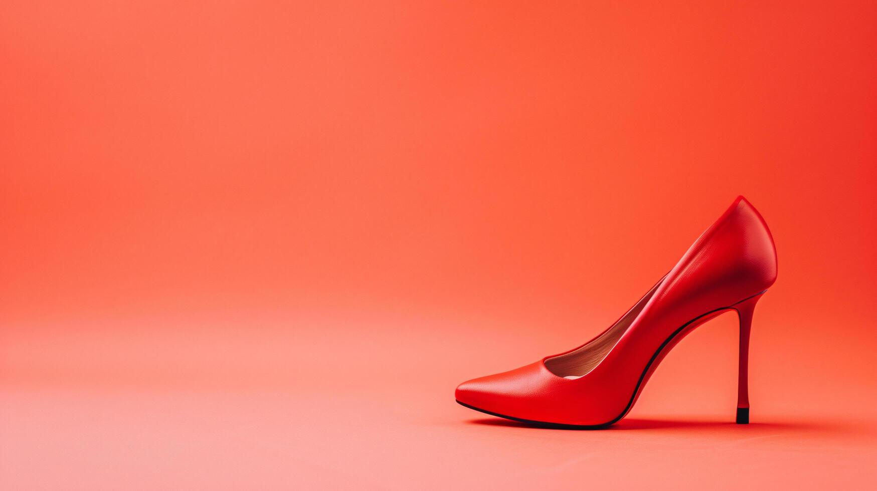 A single elegant colored high-heeled shoe, perfectly positioned against a flat background, symbolizes timeless fashion. photo