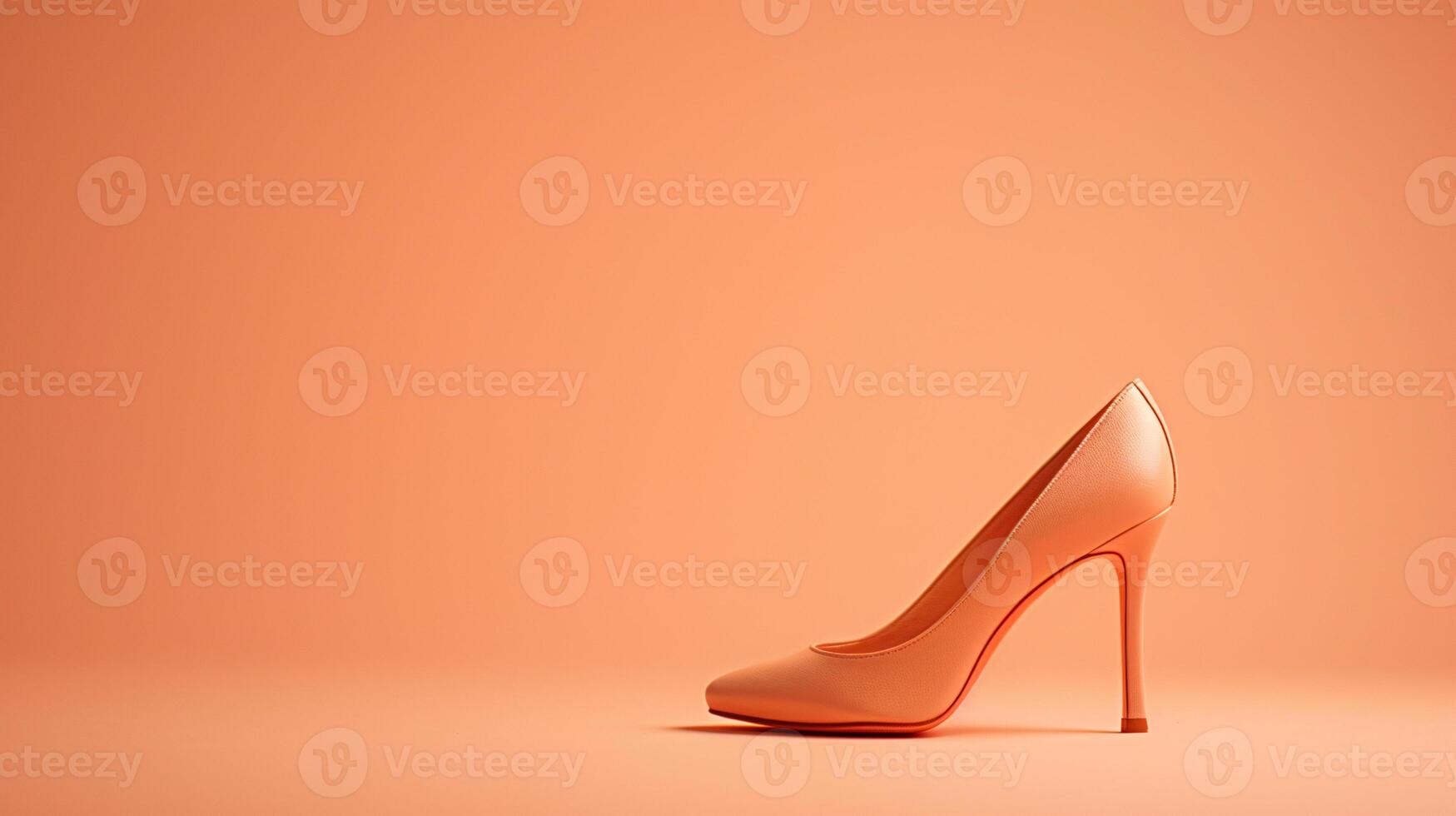 A single elegant colored high-heeled shoe, perfectly positioned against a flat background, symbolizes timeless fashion. photo