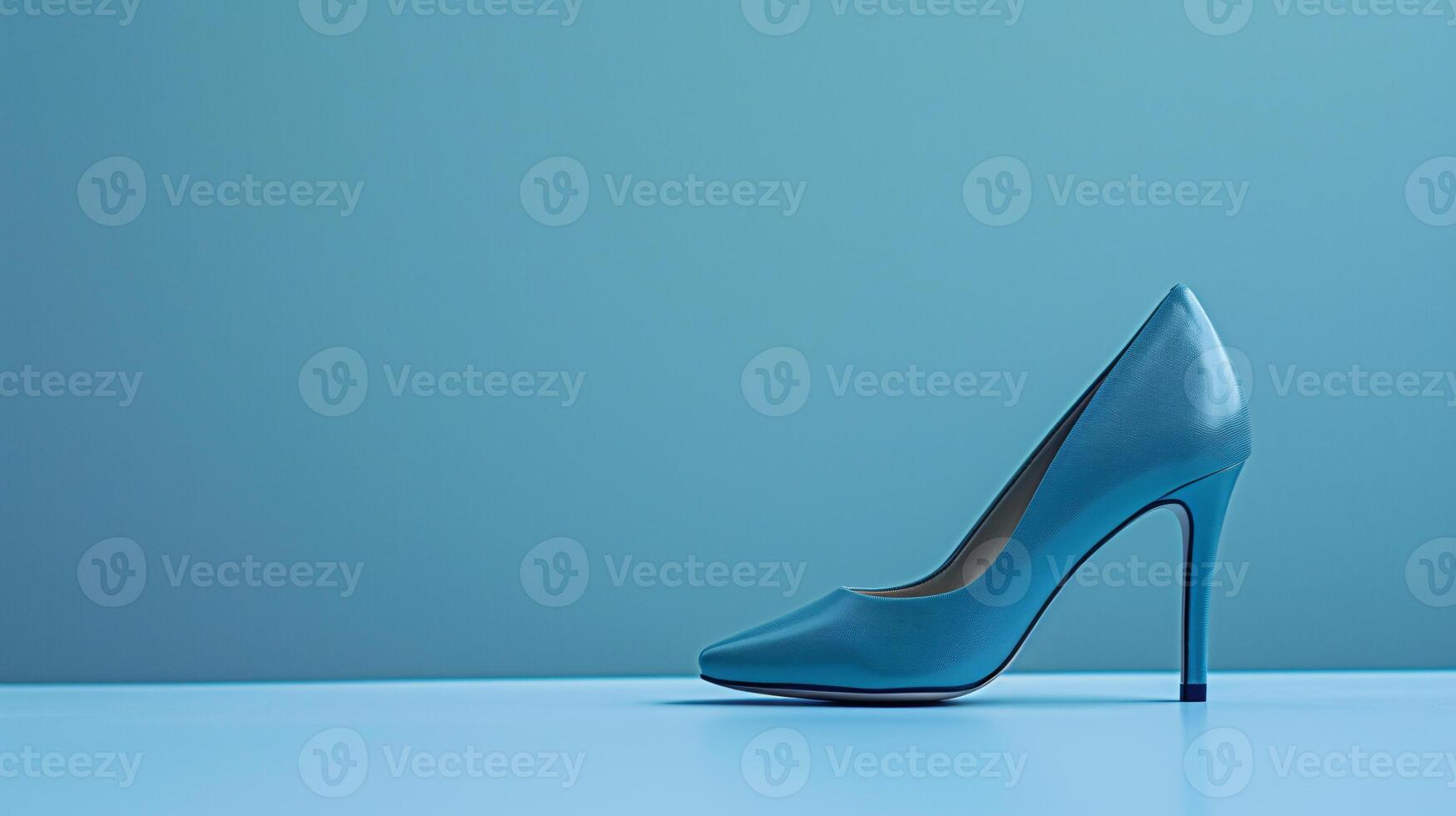 A single elegant colored high-heeled shoe, perfectly positioned against a flat background, symbolizes timeless fashion. photo
