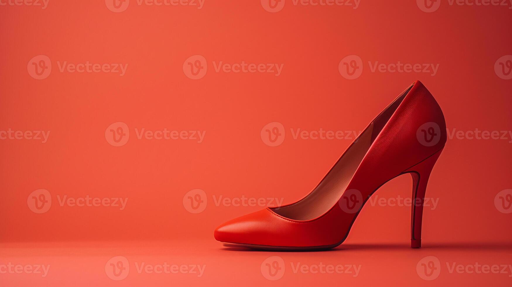 A single elegant colored high-heeled shoe, perfectly positioned against a flat background, symbolizes timeless fashion. photo