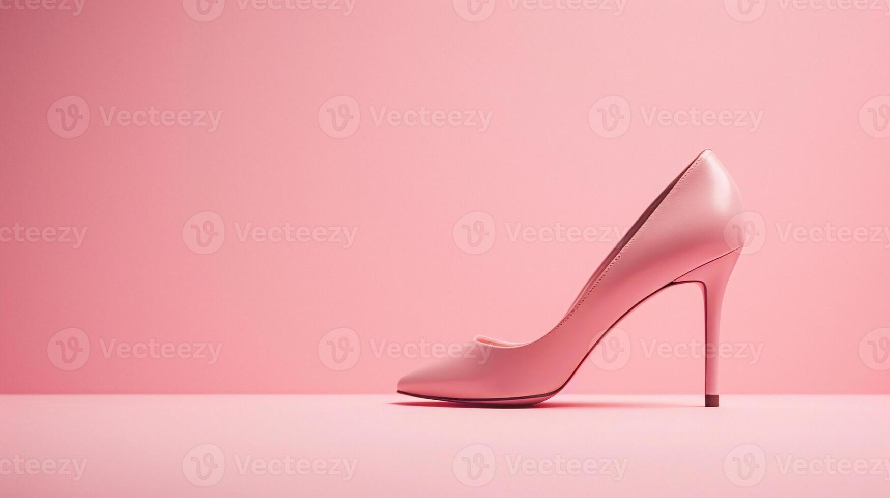 A single elegant colored high-heeled shoe, perfectly positioned against a flat background, symbolizes timeless fashion. photo