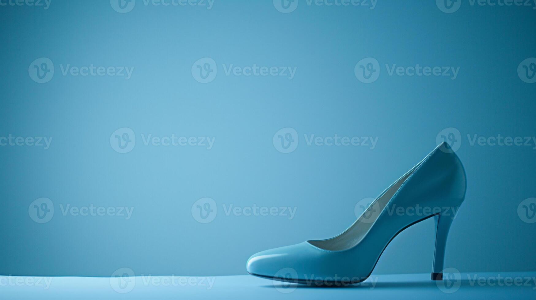 A single elegant colored high-heeled shoe, perfectly positioned against a flat background, symbolizes timeless fashion. photo