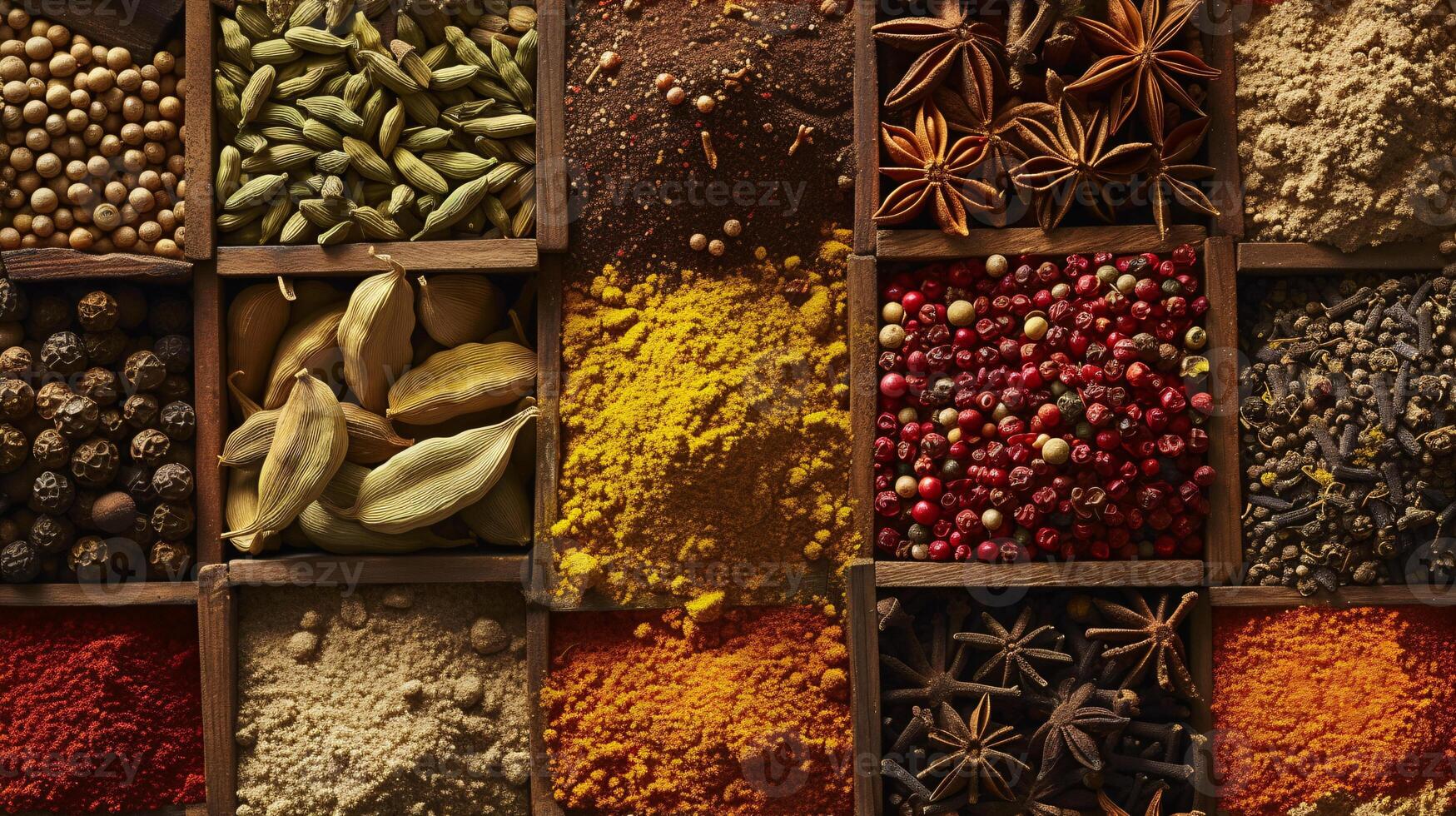 an assortment of whole spices, arranged in harmonious chaos photo