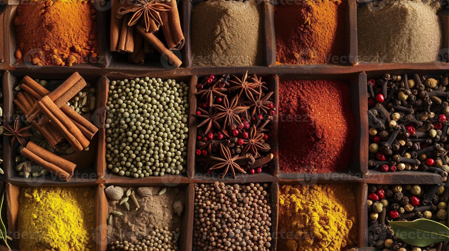 an assortment of whole spices, arranged in harmonious chaos photo