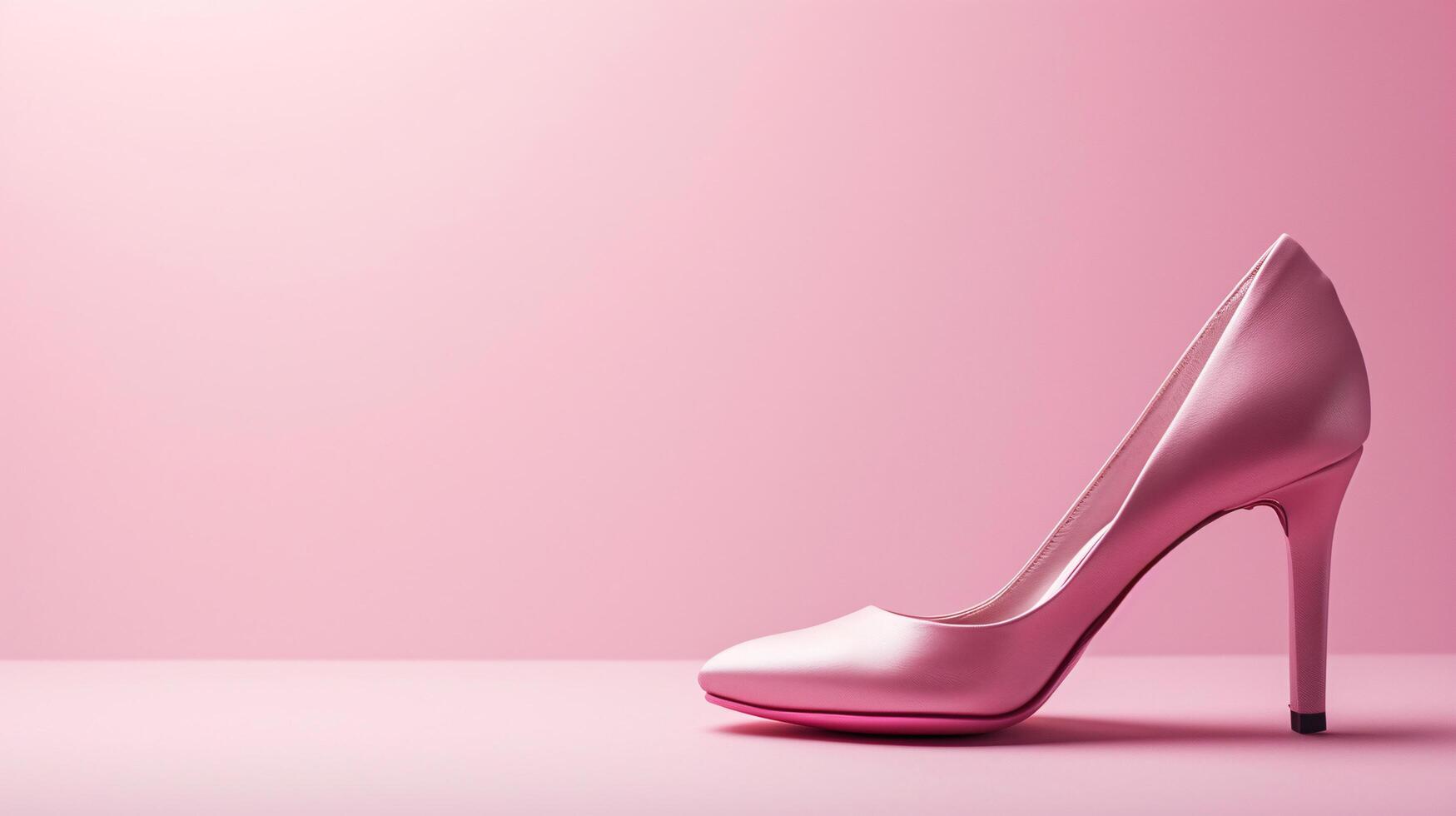 A single elegant colored high-heeled shoe, perfectly positioned against a flat background, symbolizes timeless fashion. photo