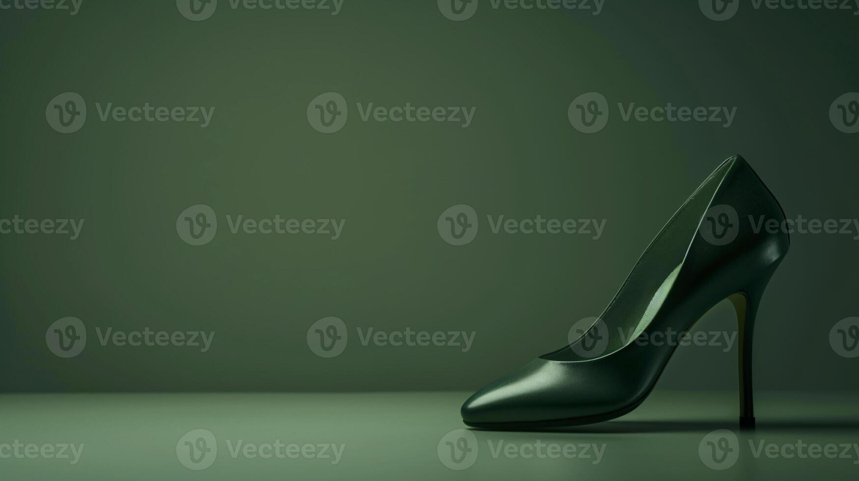 A single elegant colored high-heeled shoe, perfectly positioned against a flat background, symbolizes timeless fashion. photo