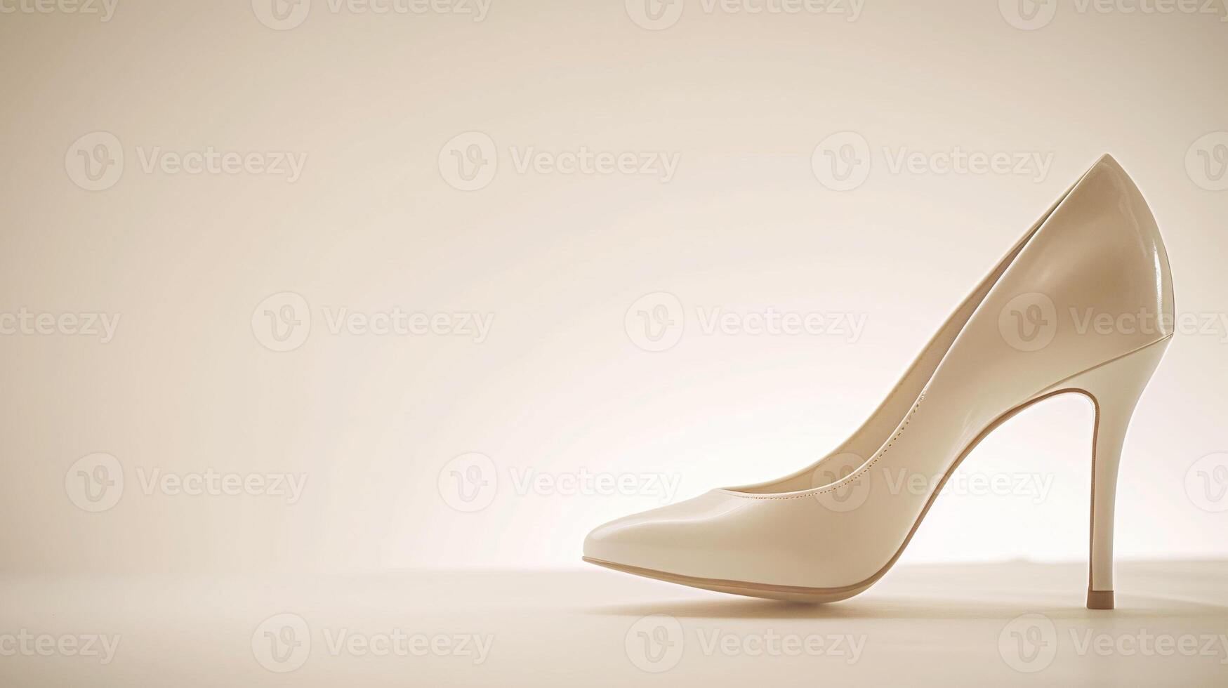 A single elegant colored high-heeled shoe, perfectly positioned against a flat background, symbolizes timeless fashion. photo