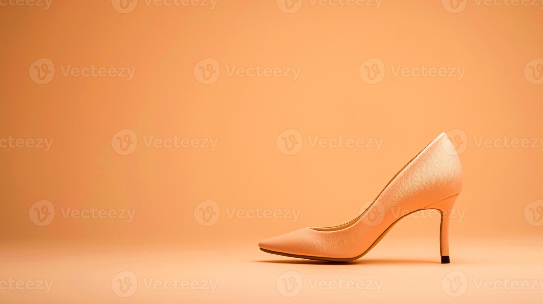 A single elegant colored high-heeled shoe, perfectly positioned against a flat background, symbolizes timeless fashion. photo