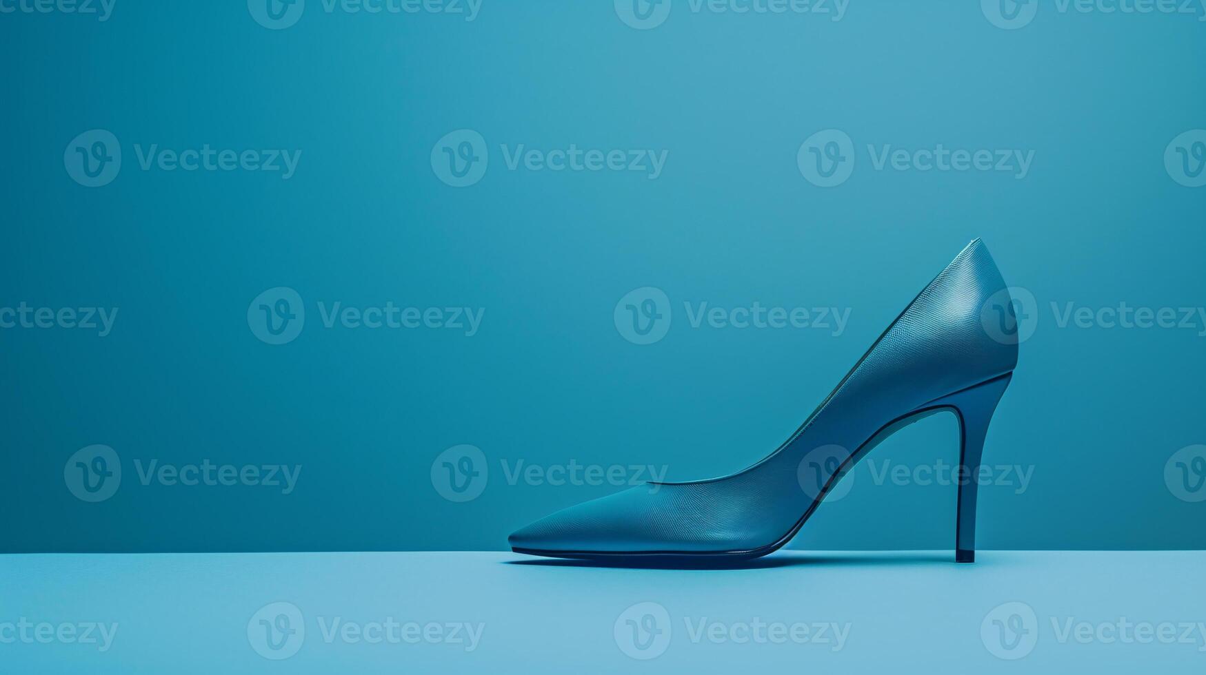 A single elegant colored high-heeled shoe, perfectly positioned against a flat background, symbolizes timeless fashion. photo