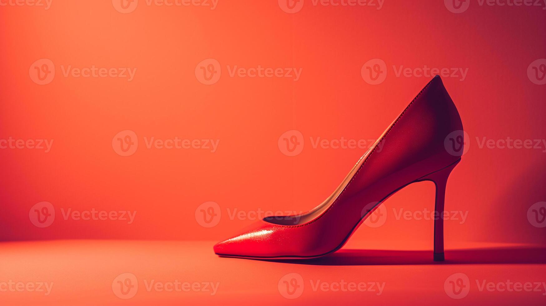 A single elegant colored high-heeled shoe, perfectly positioned against a flat background, symbolizes timeless fashion. photo
