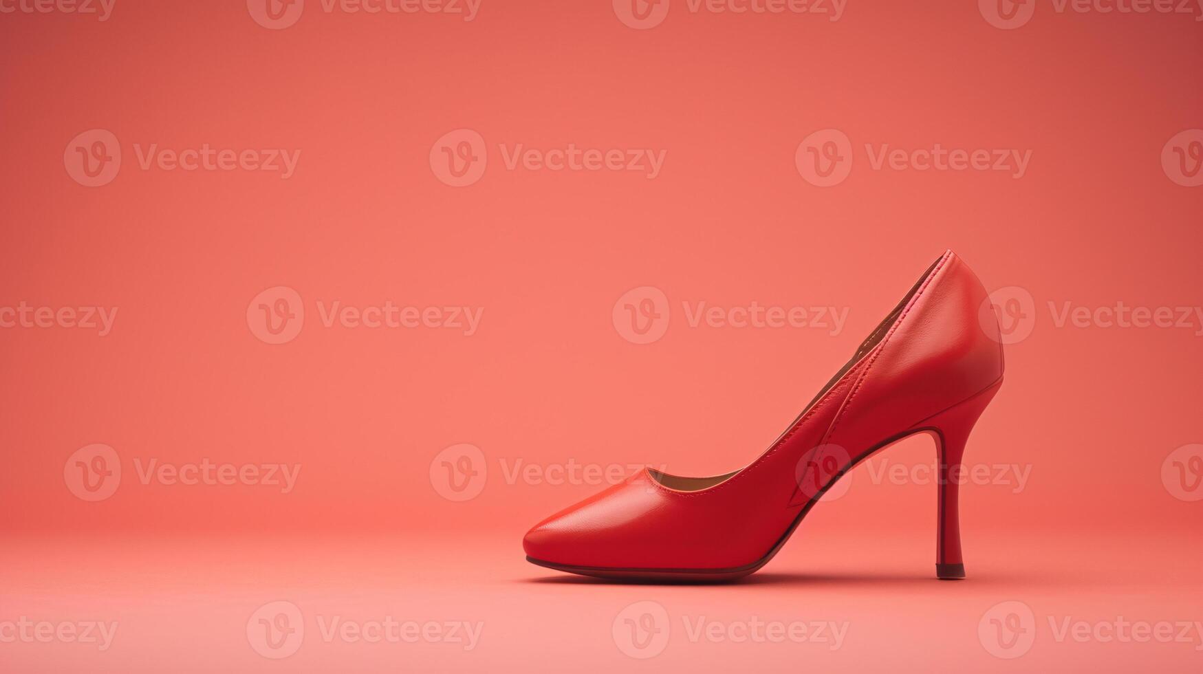 A single elegant colored high-heeled shoe, perfectly positioned against a flat background, symbolizes timeless fashion. photo