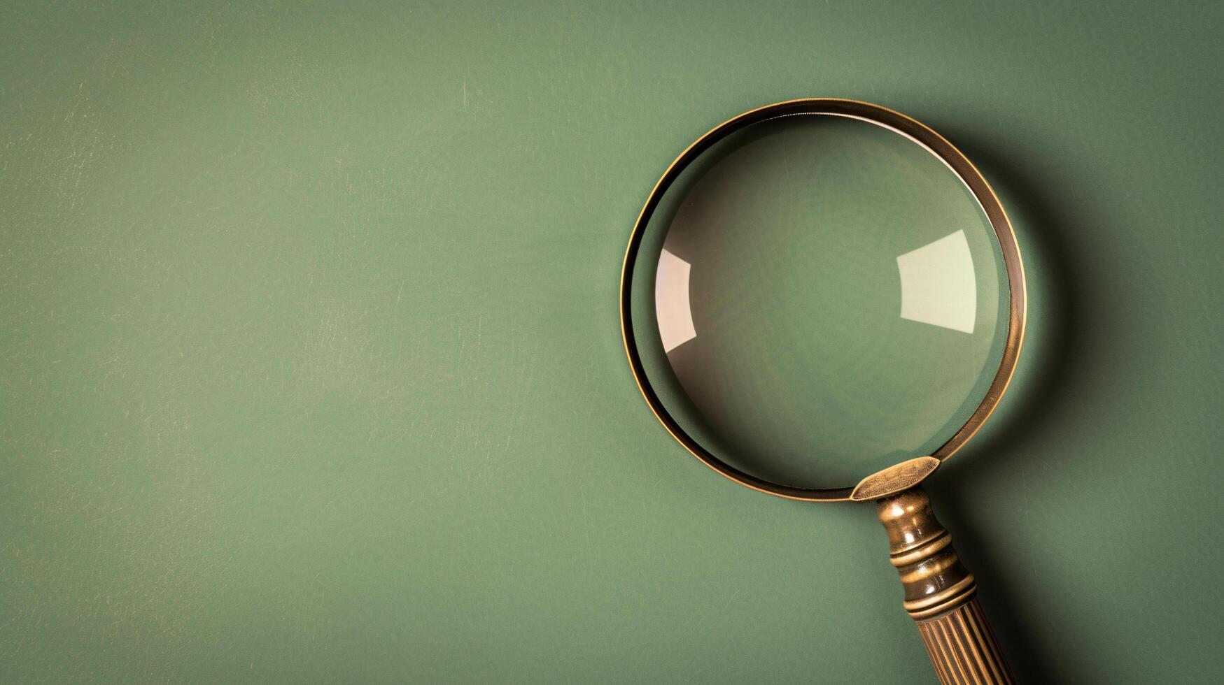 A single antique magnifying glass, placed against a muted colored background, symbolizes curiosity and discovery photo