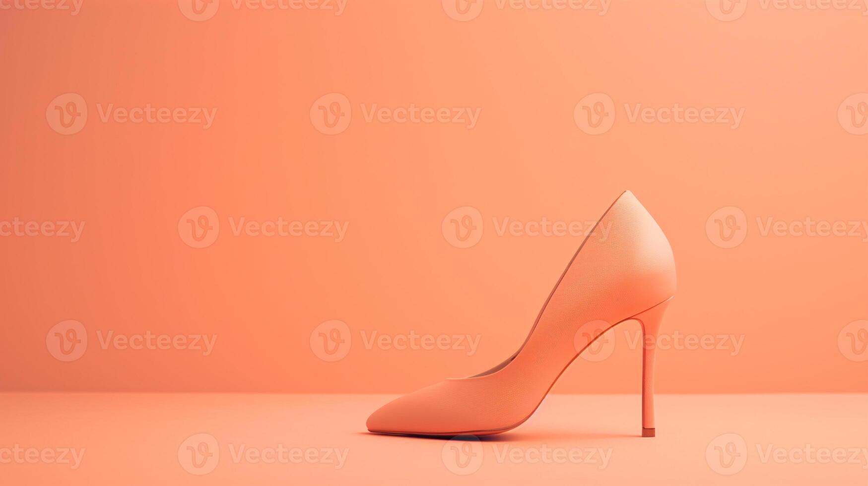 A single elegant colored high-heeled shoe, perfectly positioned against a flat background, symbolizes timeless fashion. photo