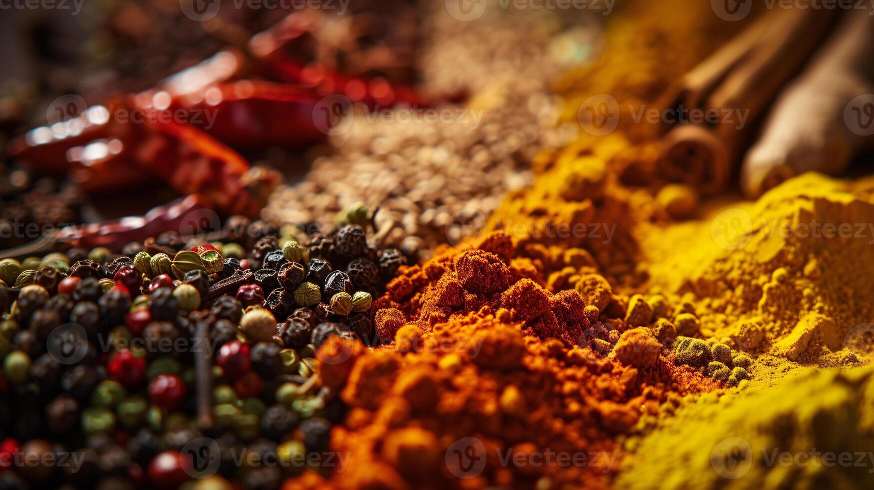 an assortment of whole spices, arranged in harmonious chaos photo