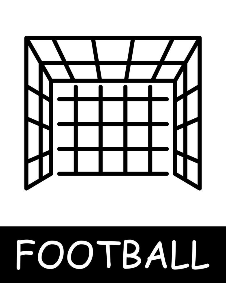 Football, gate icon. Ball, hit, hit, outdoor activity, useful hobby, recreation, sports equipment and leisure activity. Healthy lifestyle concept. vector