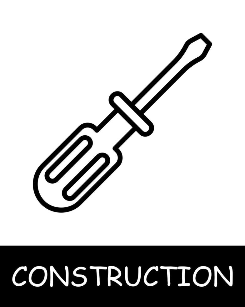 Construction, technology icon. Construction equipment, screwdriver, device, handle, building. Industrial machinery, heavy duty vehicles, and tools for construction projects concept. vector