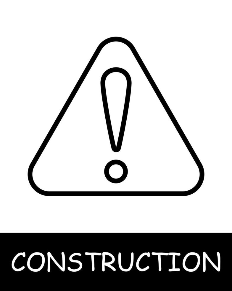 Construction, technology icon. Construction equipment, exclamation mark, warning, simplicity, silhouette, building. Industrial machinery, heavy duty vehicles, tools for construction projects concept. vector