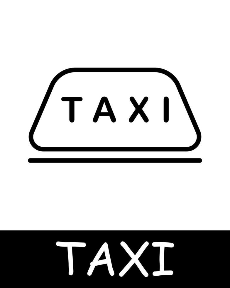 Taxi sign on the roof icon. Banner, text, silhouette, simplicity, convenience and efficiency in transportation. Concept of easy access to transportation services. vector