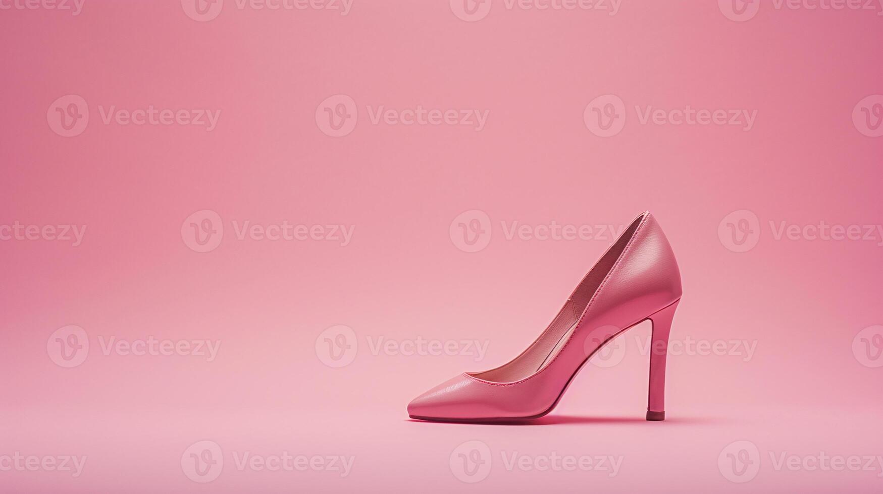 A single elegant colored high-heeled shoe, perfectly positioned against a flat background, symbolizes timeless fashion. photo