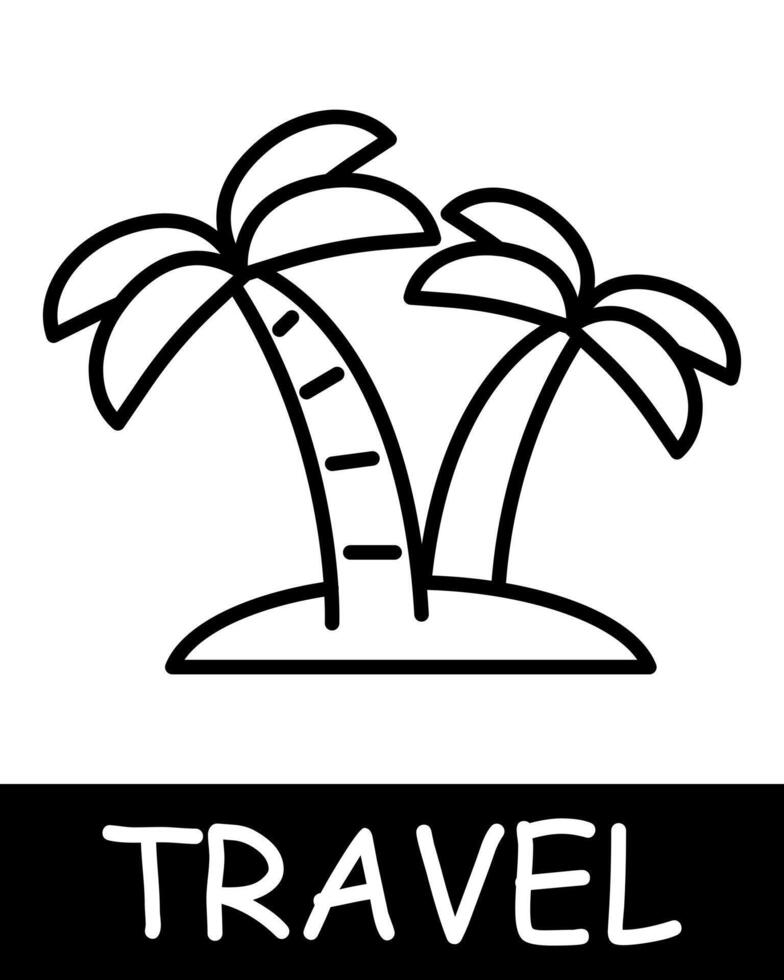 isla icono. palma árbol, Maldivas, bali, cartera, disfrutar momentos de paz y tranquilo, tranquilidad y soledad, , pasatiempo, recreación. turismo y errante concepto. vector