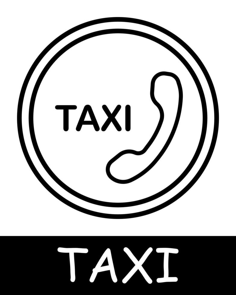 Badge taxi icon. Banner, telephone, bell, circle, silhouette, simplicity, recognizable design, convenience and efficiency in transportation. Concept of easy access to transportation services. vector