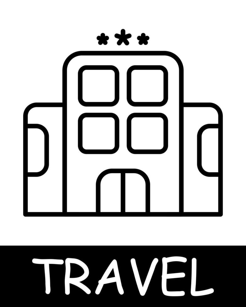 Tres estrella hotel icono. vacaciones, edificio, Albergue, viajar, disfrutar momentos de paz y tranquilo, tranquilidad y soledad, pasatiempo, recreación. turismo y errante concepto. vector