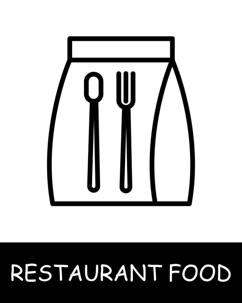 Restaurant dish, packed lunch icon. Food to go, fork, spoon, gourmet craftsmanship, culinary creativity, simplicity, silhouette, snack, gourmet food. Delicious, unusual food concept. vector