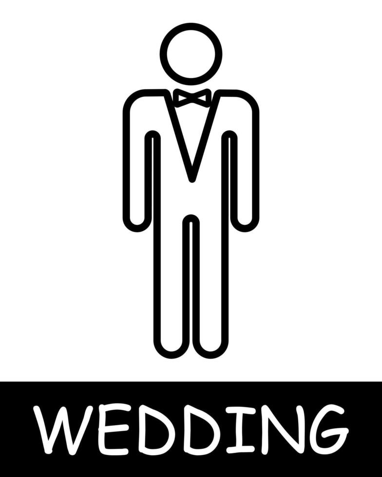 Groom, man in wedding suit icon. Beauty, tie, tuxedo, silhouette, simplicity, solemnity and celebration. Concept essence of marriage, portraying the significance of the fateful decision. vector