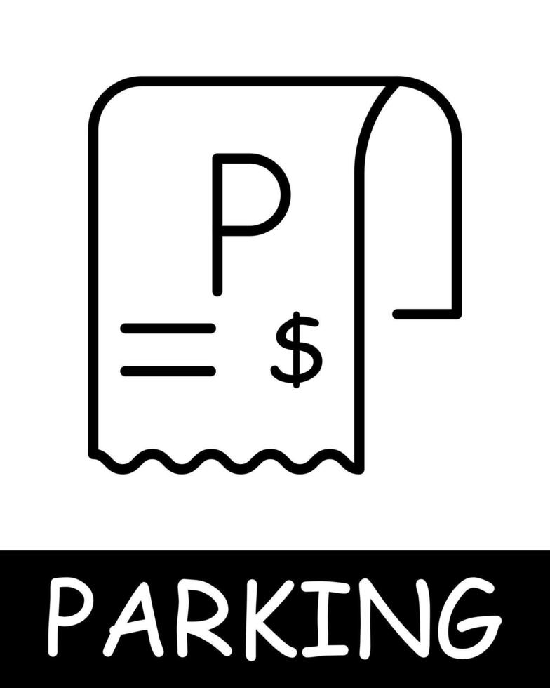 Parking, check, invoice icon. Vehicle management, convenient transport solutions, silhouette, automobile, mechanism, equipment, vehicle, parking space. The concept of providing car park services. vector
