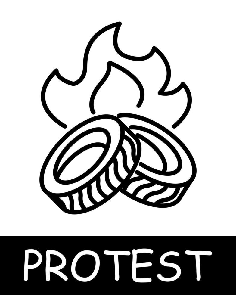 Burning tires icon. War against power, manacle, oppression, captivity, fight against the regime, uprising, protest. The concept of struggle against oppression and the fight for freedom. vector