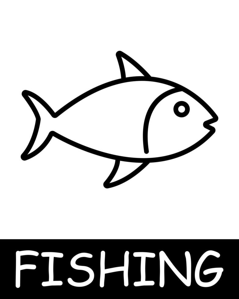 Catch, fish, fisherman icon. Fishing rod, pisces, bait, underwater creatures, landscape, simplicity, silhouettes, relaxation in nature, fresh air, hobby. The concept of fishing, useful recreation. vector