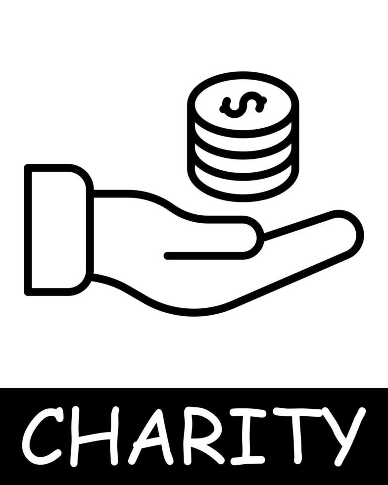 Charity, hand, money icon. Teamwork, support, gift, endowment, donation, helping those in need, generosity, compassion, and community assistance. The concept of good nature and helping others. vector